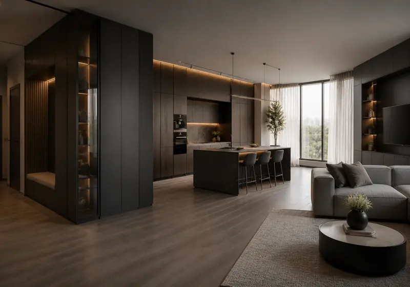 Единая мебельная концепция GUSTAS HOME для кухни и гостиной