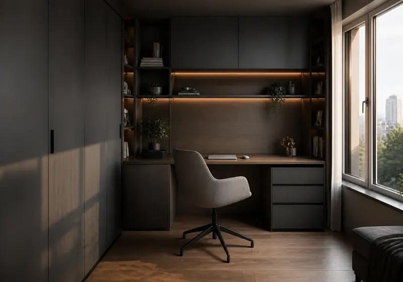Домашний кабинет GUSTAS HOME со встроенным столом и шкафами
