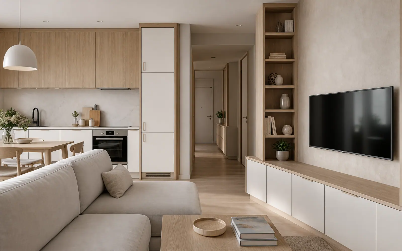 Проектная концепция: семейная квартира в светлом дереве GUSTAS HOME