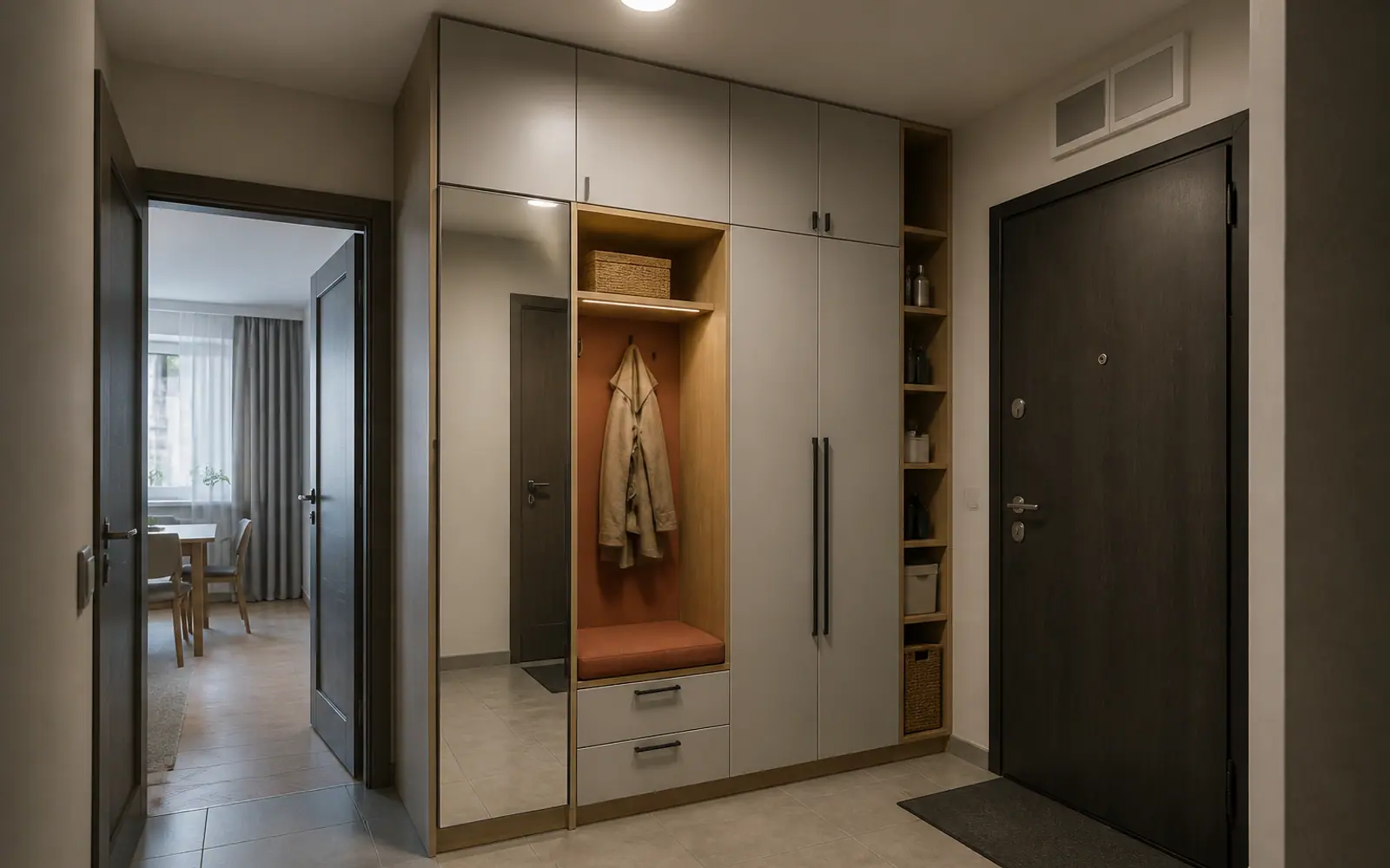 Концептуальная визуализация: прихожая с хозяйственным хранением GUSTAS HOME