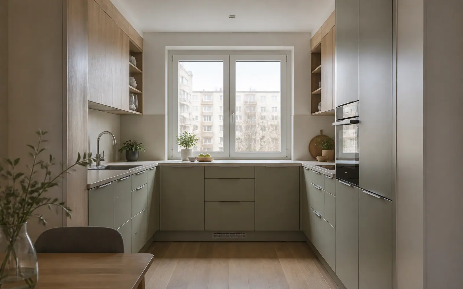 Проектная концепция: п-образная кухня вокруг окна GUSTAS HOME